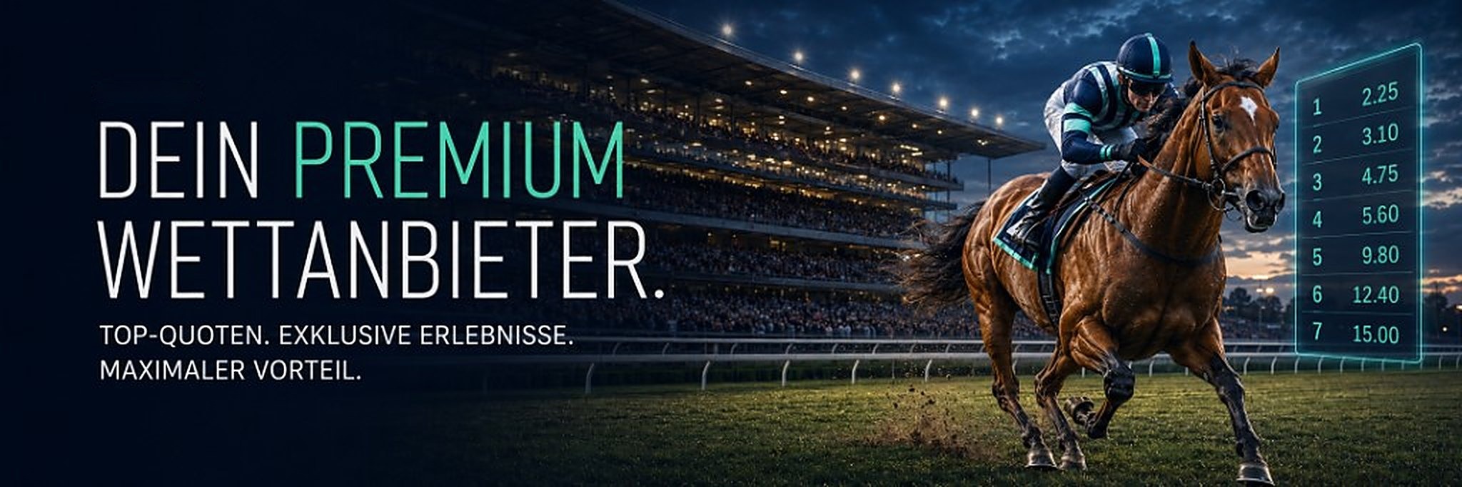 Dein Premium Wettanbieter. Top-Quoten, exklusive Erlebnisse, maximaler Vorteil.